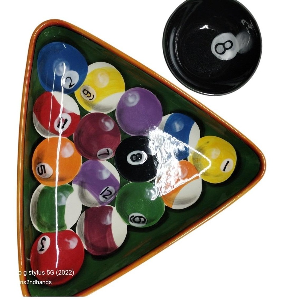 Clay Art Rack Em Up Pool Ball Serving Tray 8 Ball Dip Bowl Set